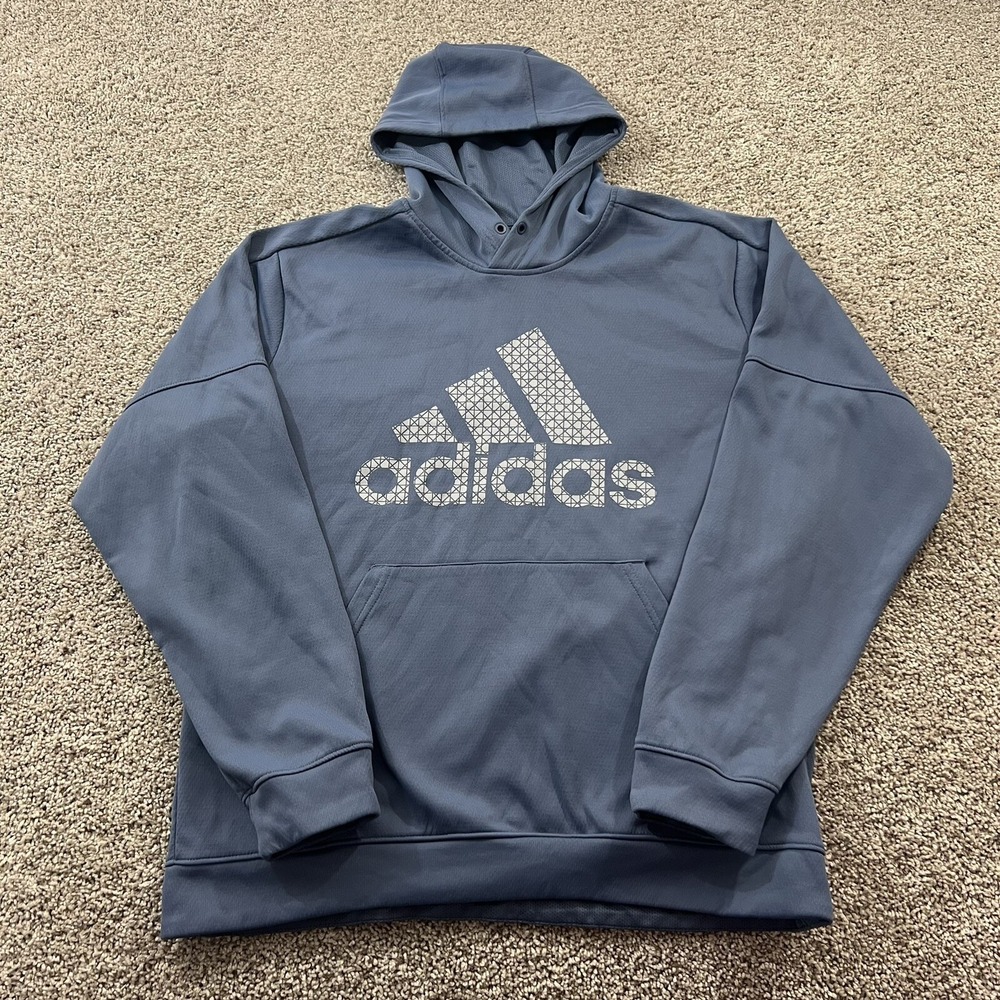 Adidas Sweater Mens XL Blue Mesh Lined Spellout Hoodie Logo Streetwear Urbanwear